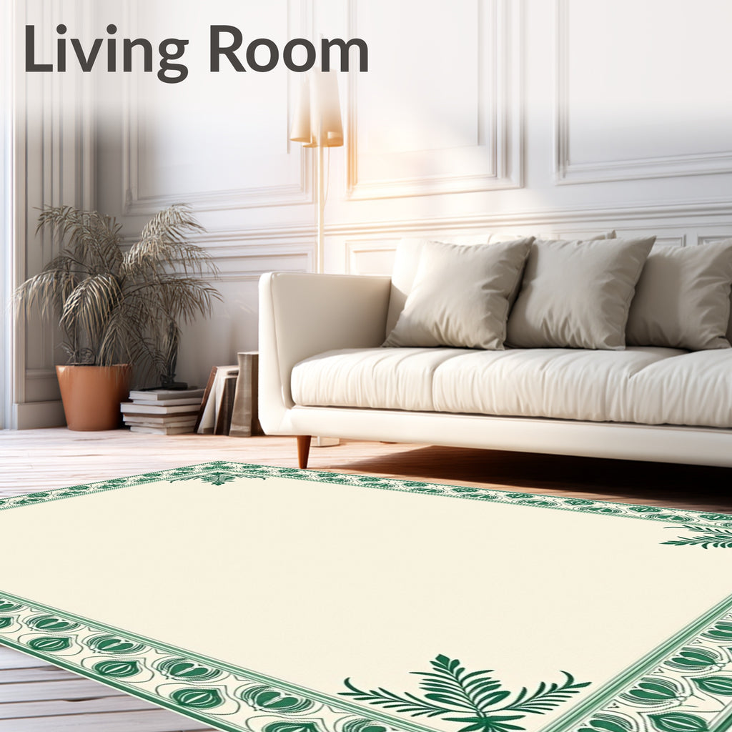 Emerald Green Traditional Scroll Border Rug