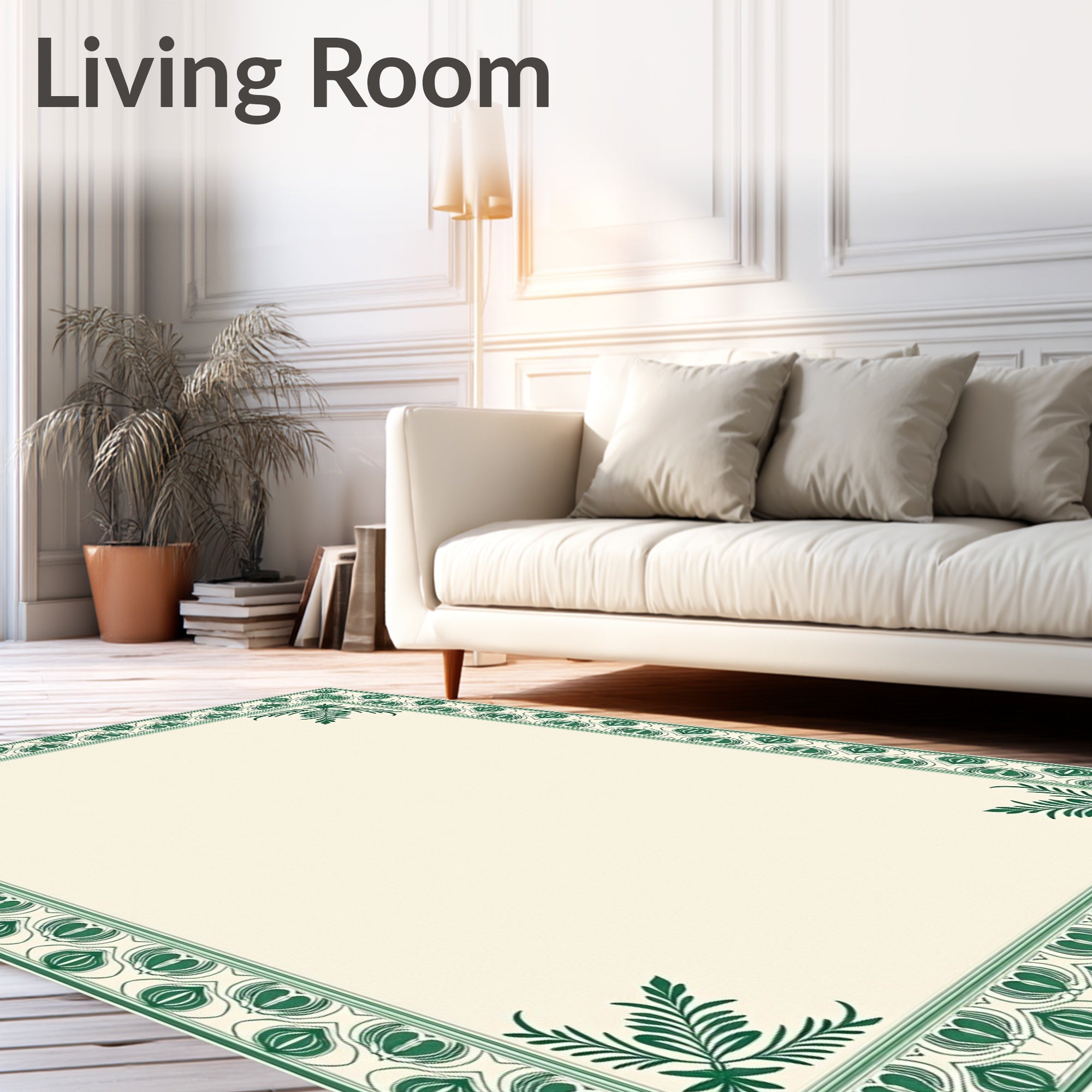 Emerald Green Traditional Scroll Border Rug