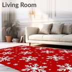 White Snowflakes on Red Field Rug