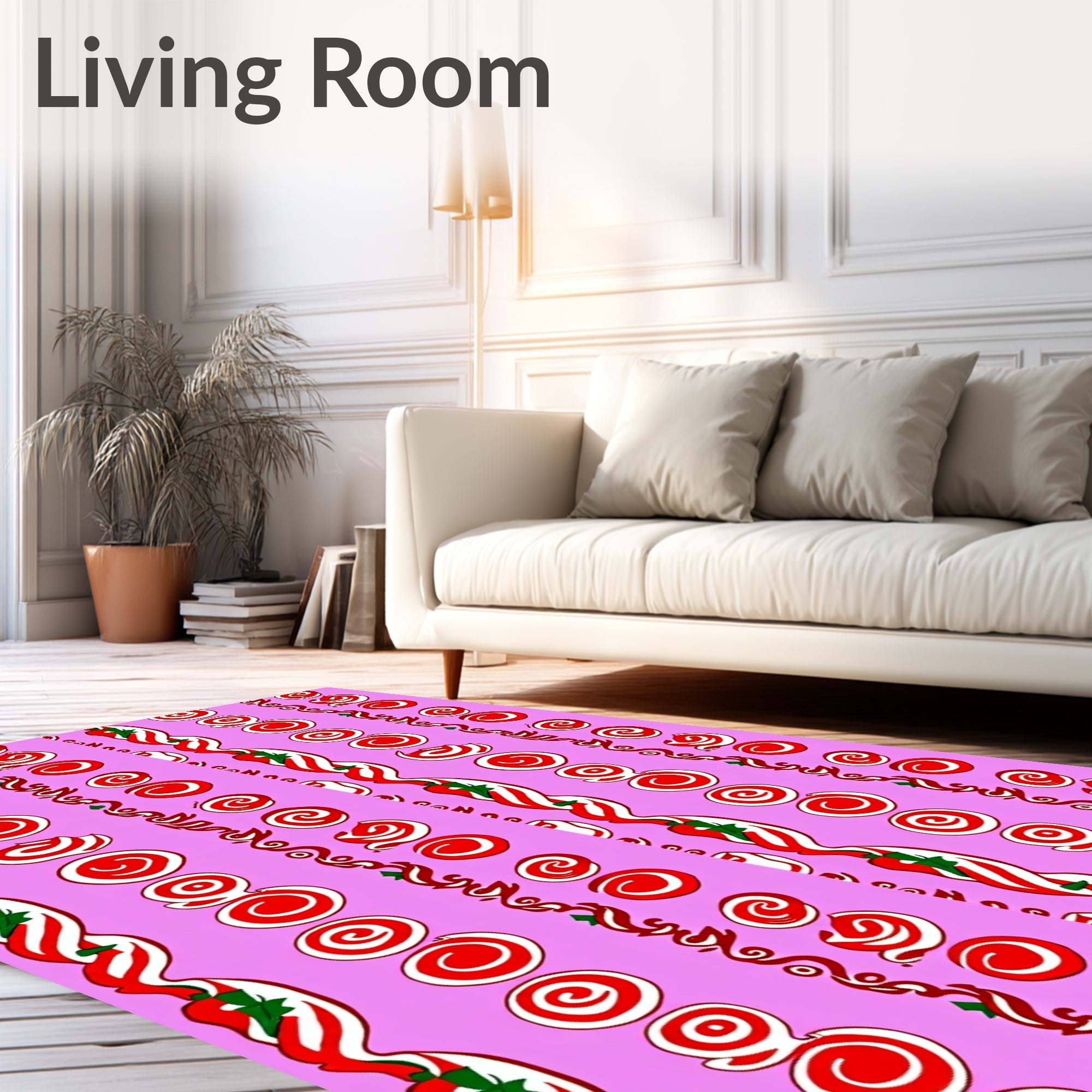 Red White Swirl Candy Stripes Rug