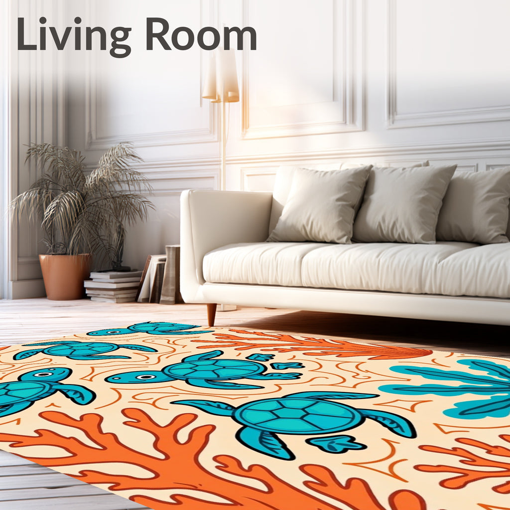 Turquoise Sea Turtle Coral Scene Rug
