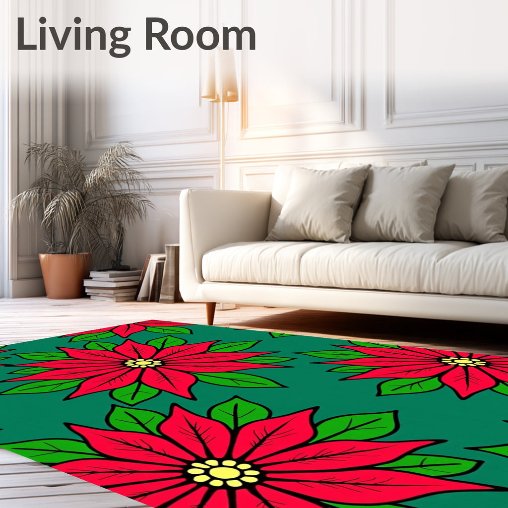 Bold Red Poinsettia Floral Repeat Rug