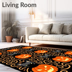 Spooky Black Cat Pumpkin Swirls Rug