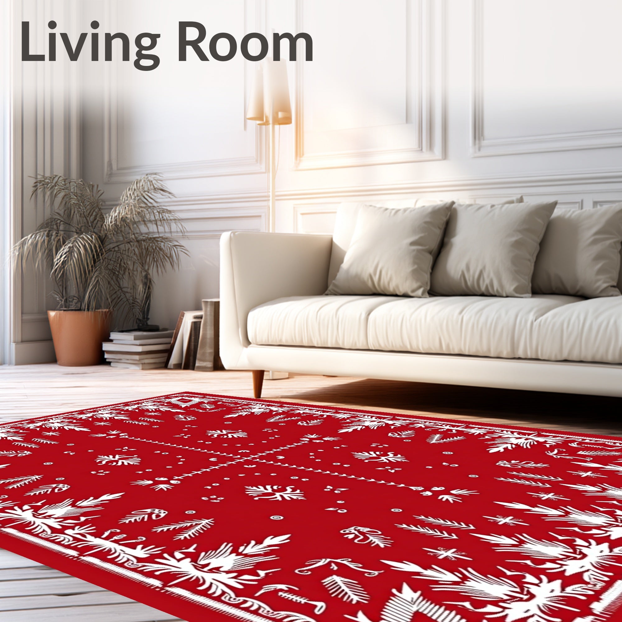Crimson White Folk Art Blossom Rug