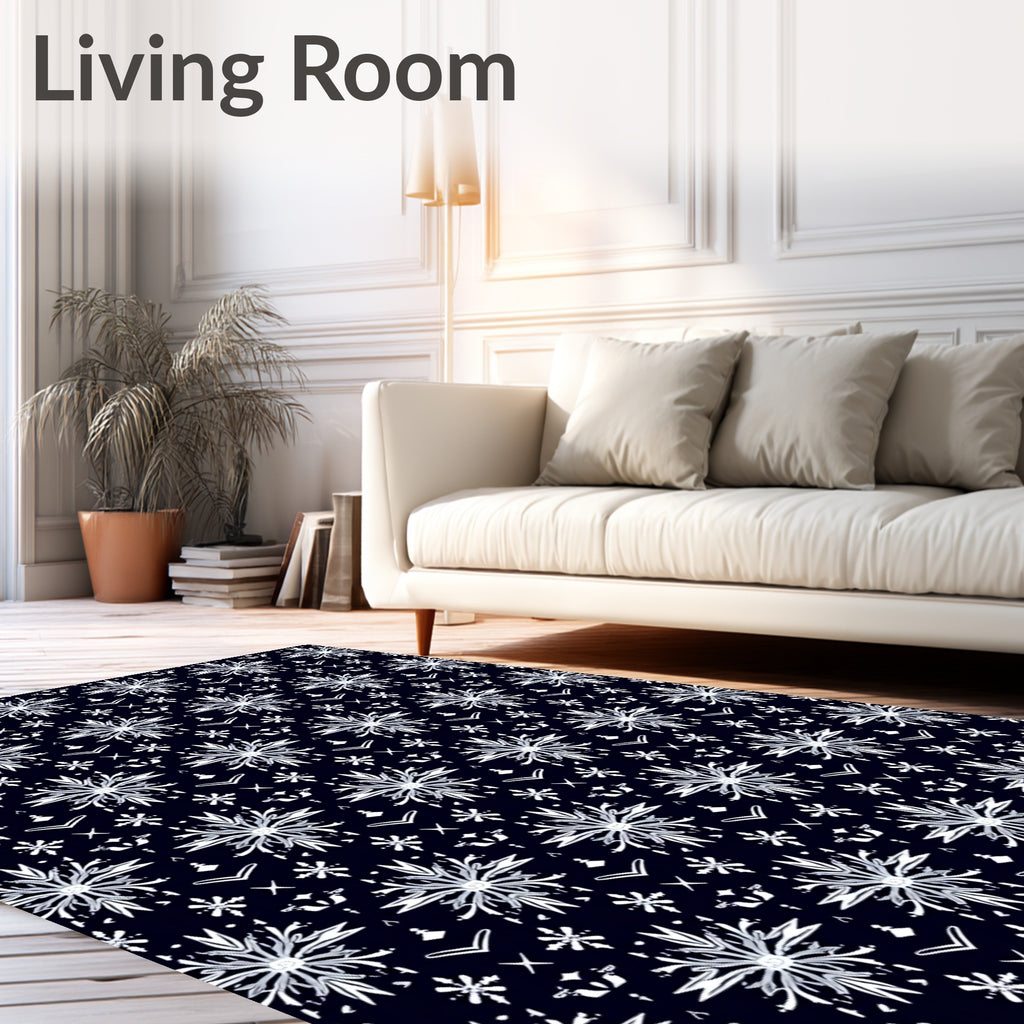 Dark Navy White Snowflake Symmetry Rug