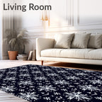 Dark Navy White Snowflake Symmetry Rug