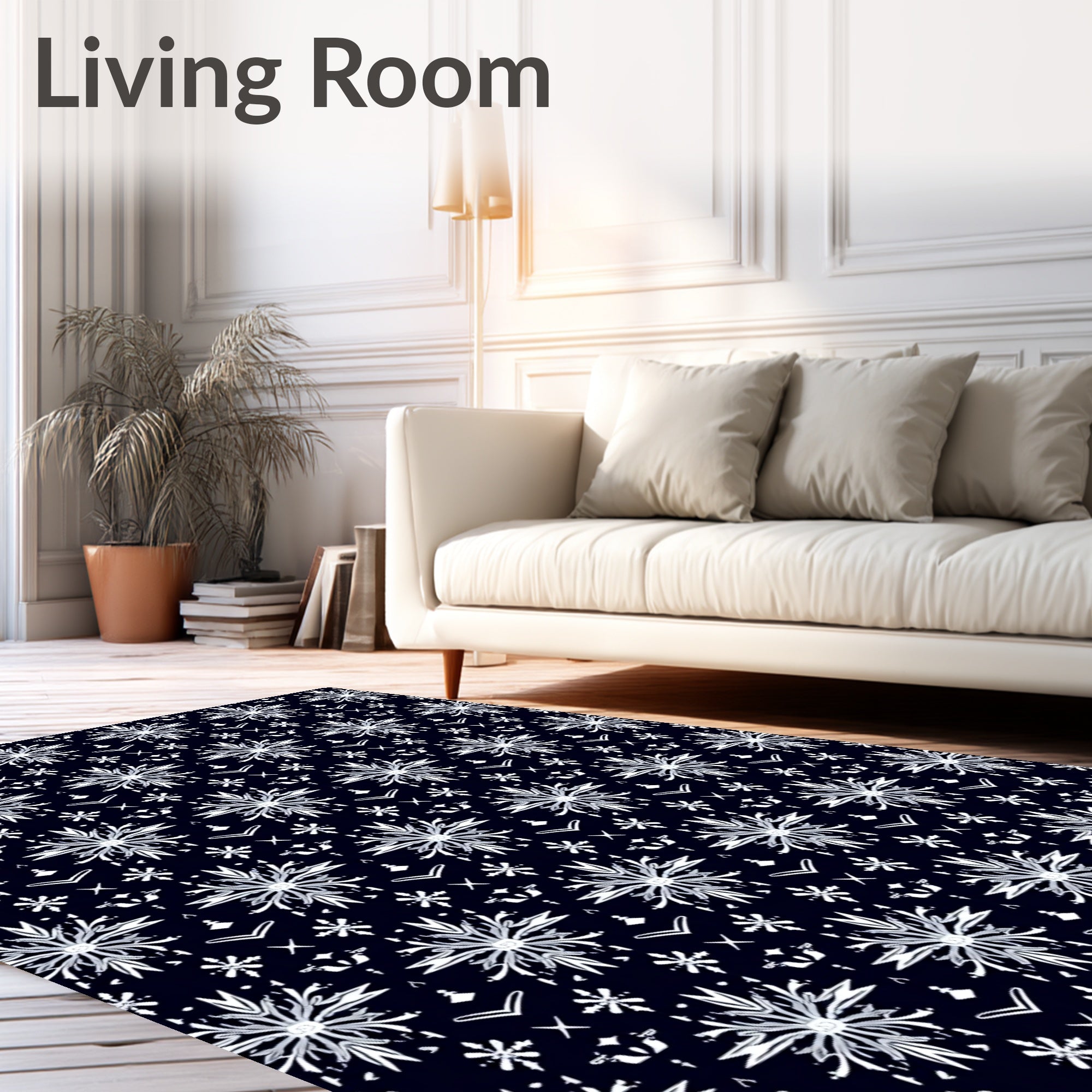 Dark Navy White Snowflake Symmetry Rug