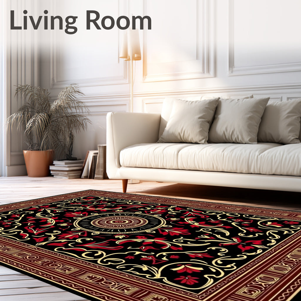 Bold Red Golden Floral Medallion Rug