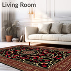 Bold Red Golden Floral Medallion Rug