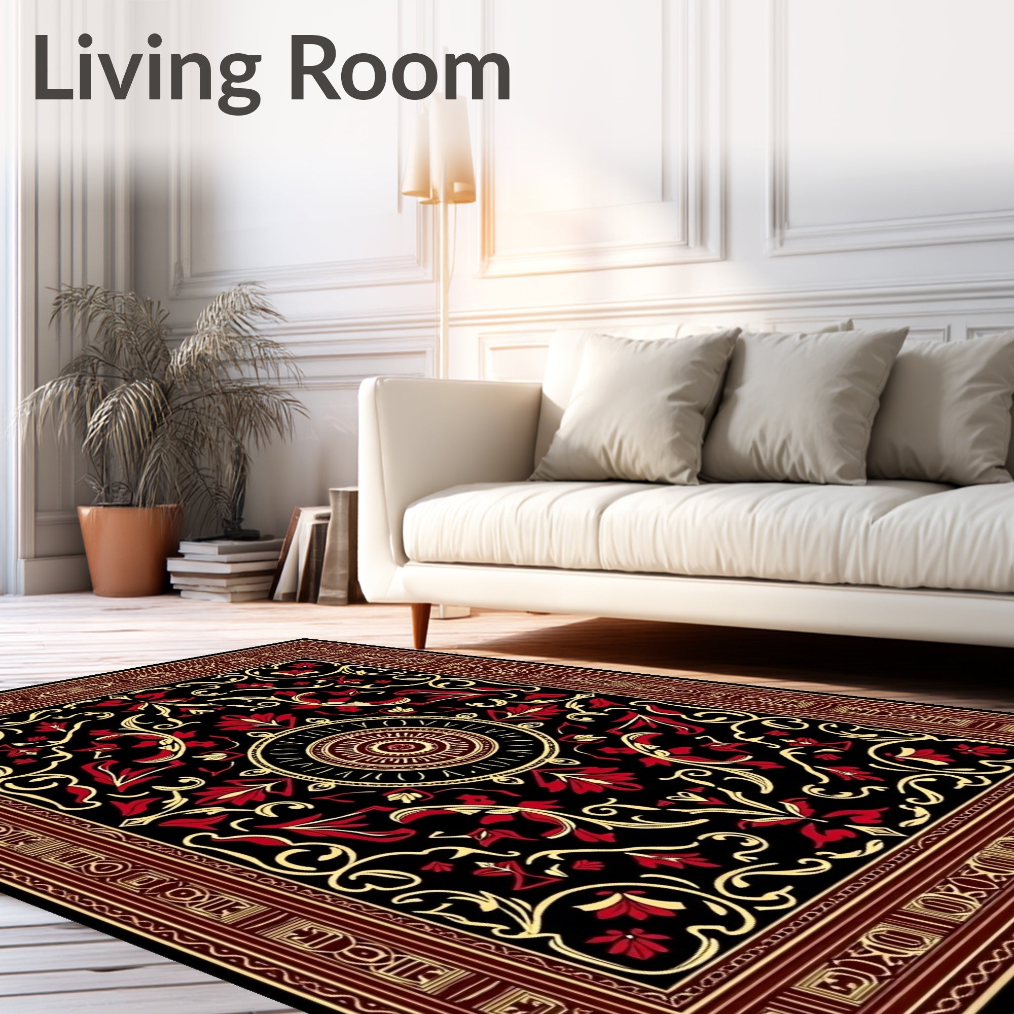 Bold Red Golden Floral Medallion Rug