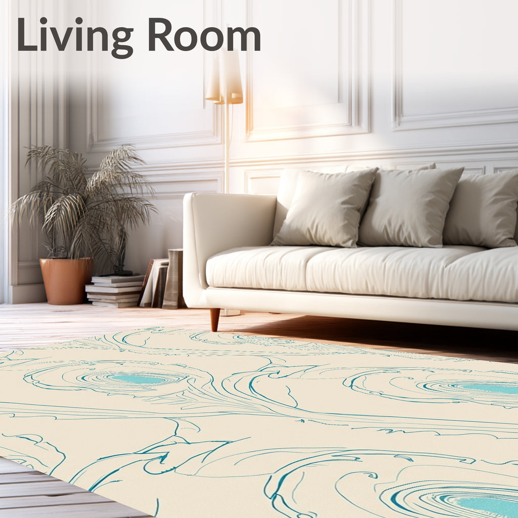 Elegant Teal Peacock Feather Outline Rug