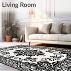 Black Cream Classical Ornate Medallion Rug