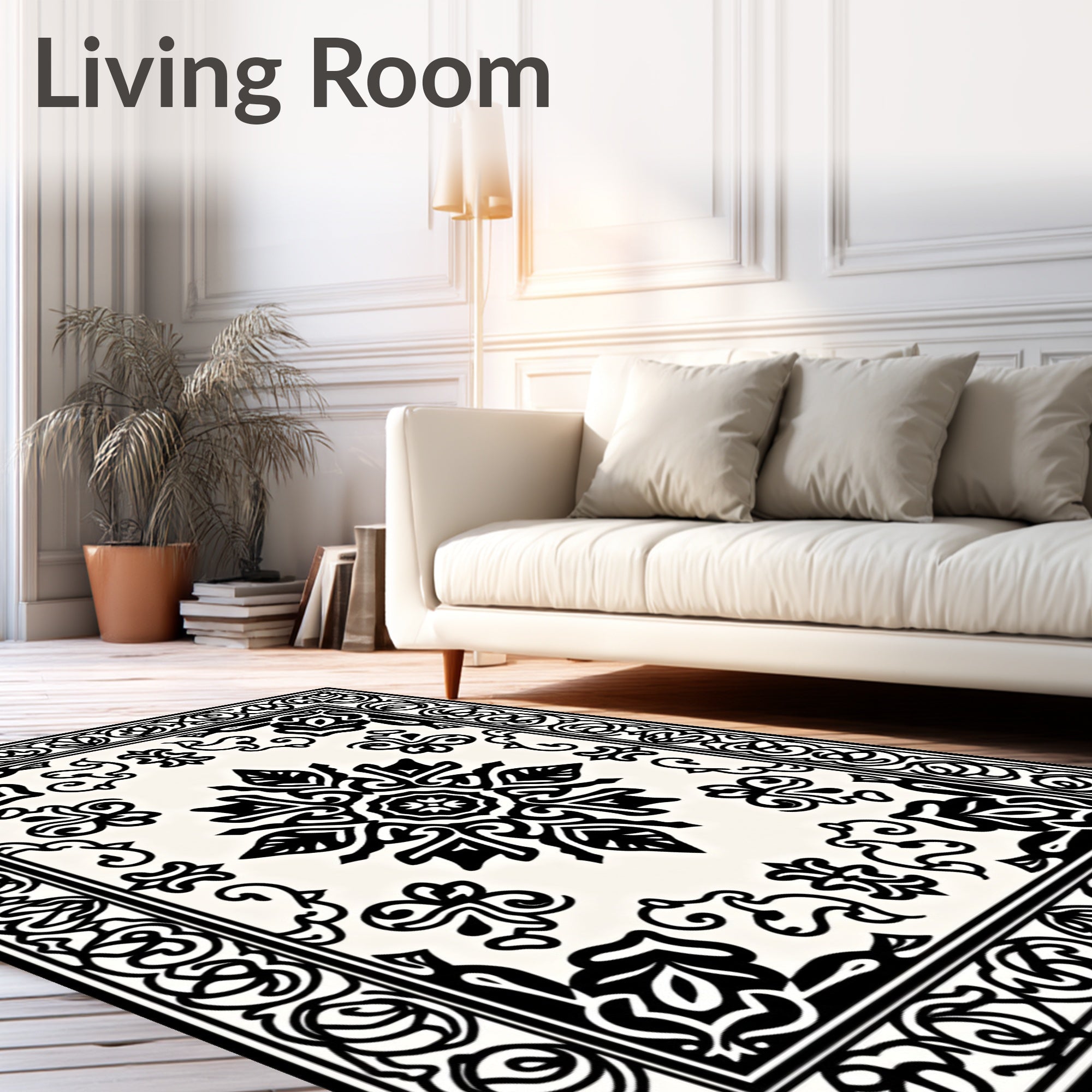 Black Cream Classical Ornate Medallion Rug
