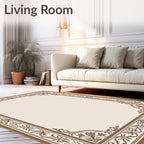 Brown Beige Floral Border Accent Rug