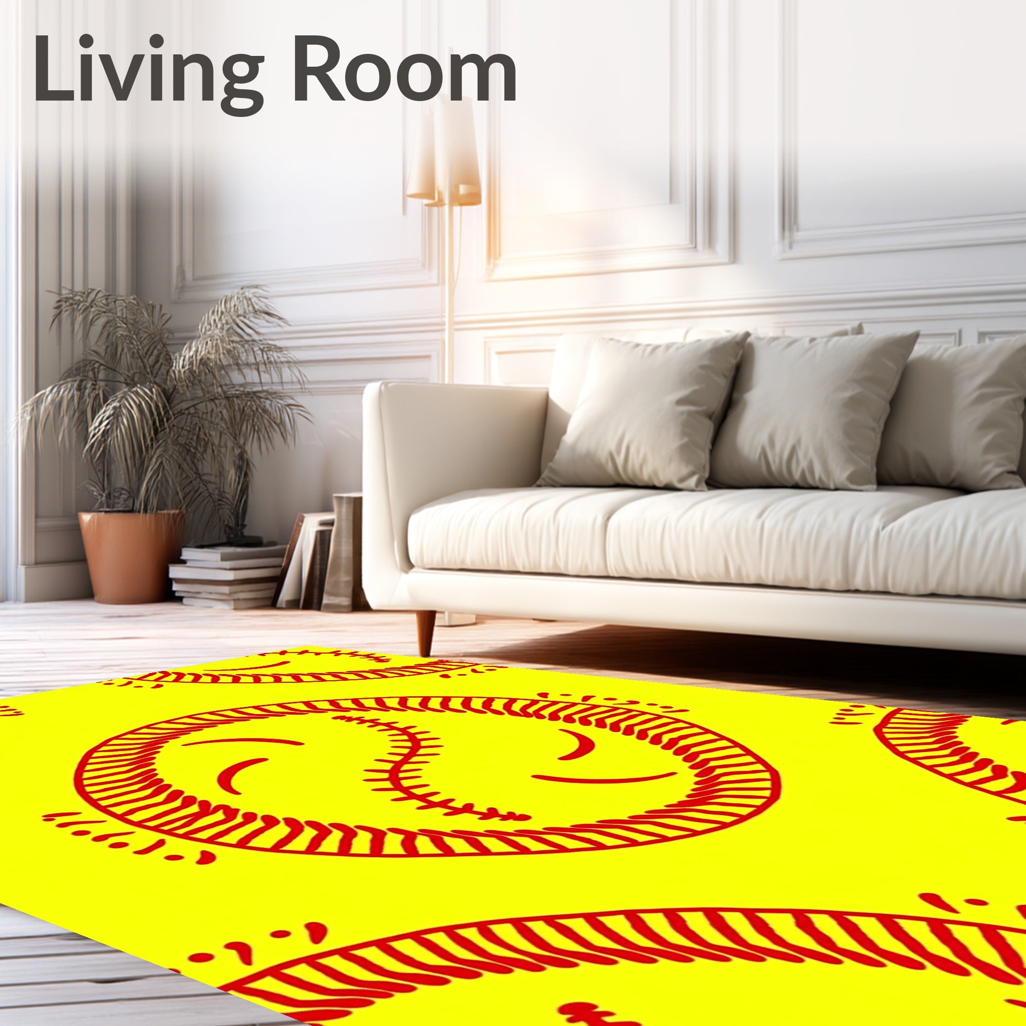 Red Baseball Yellow Graphic Repeat Rug