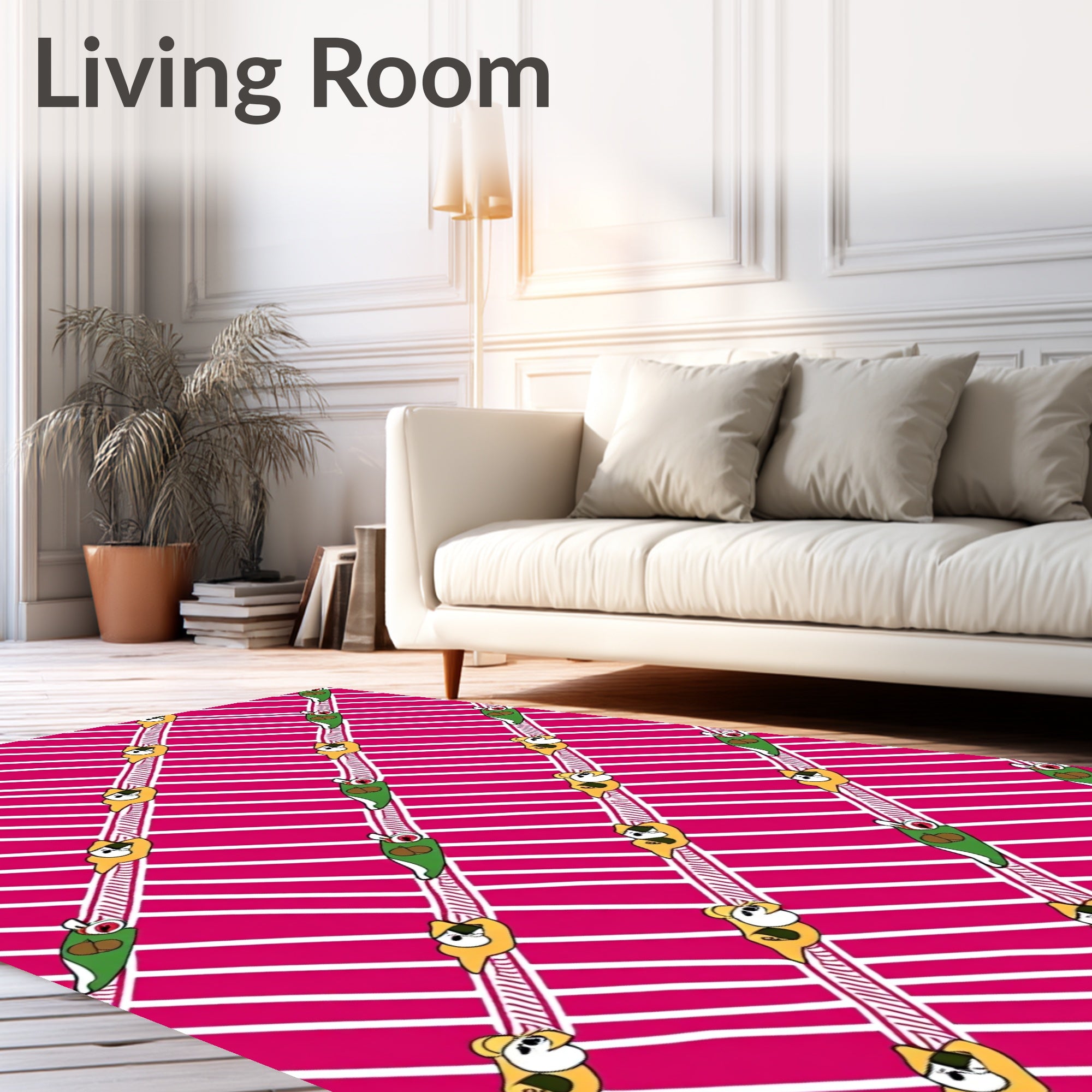 Playful Pink Striped Characters Rug