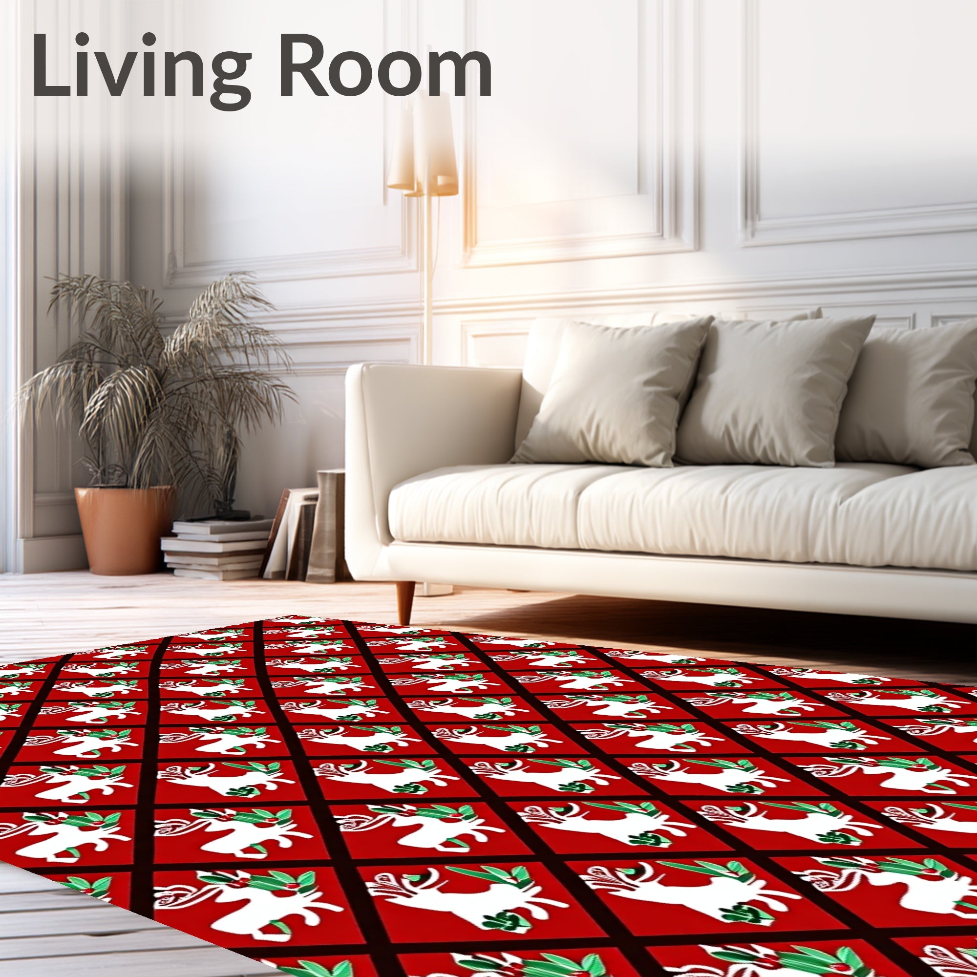 Red Diamond White Reindeer Holly Rug
