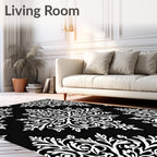 Elegant White Damask Noir Medallions Rug