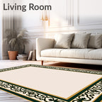 Elegant Ivory Scrollwork Vine Border Rug