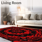 Fiery Red Abstract Kaleidoscope Rug