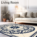 Deep Blue Floral Medallion Tiled Rug