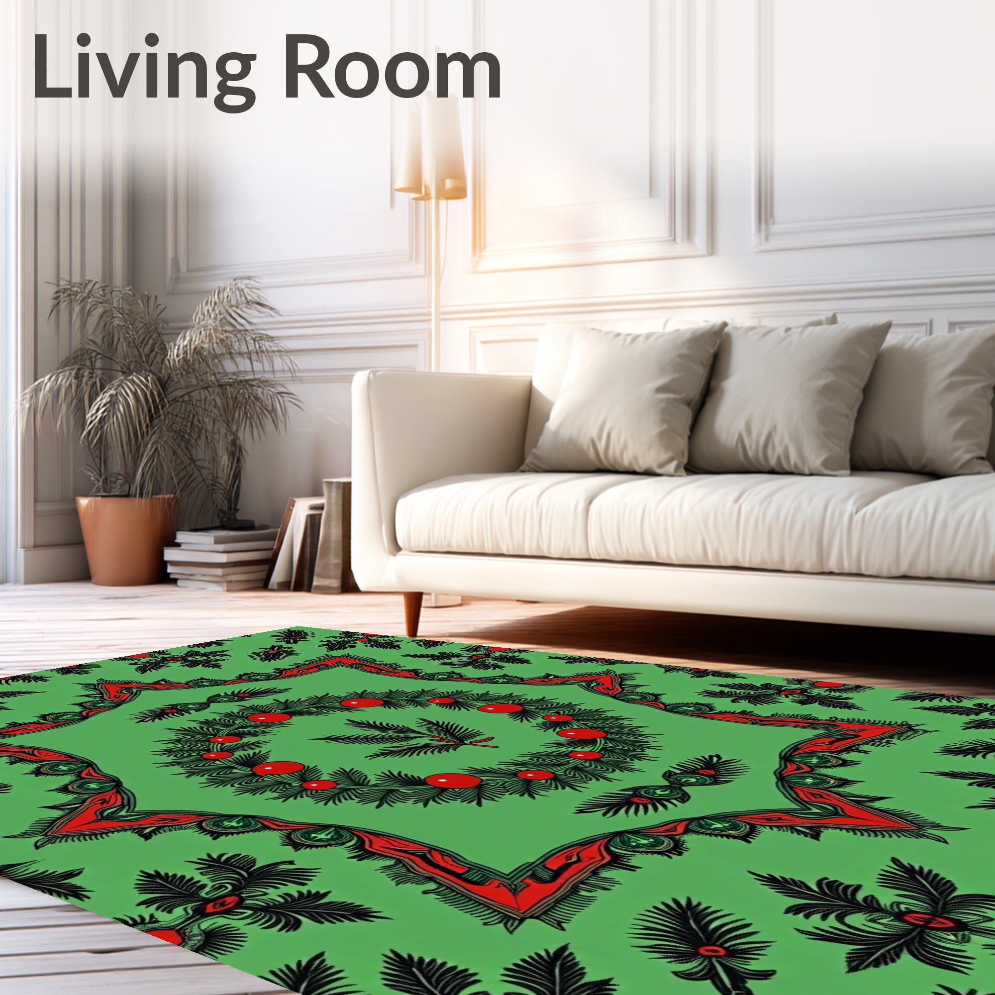 Green Red Christmas Wreath Medallion Rug
