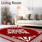 Deep Red Ornate Medallion Border Rug