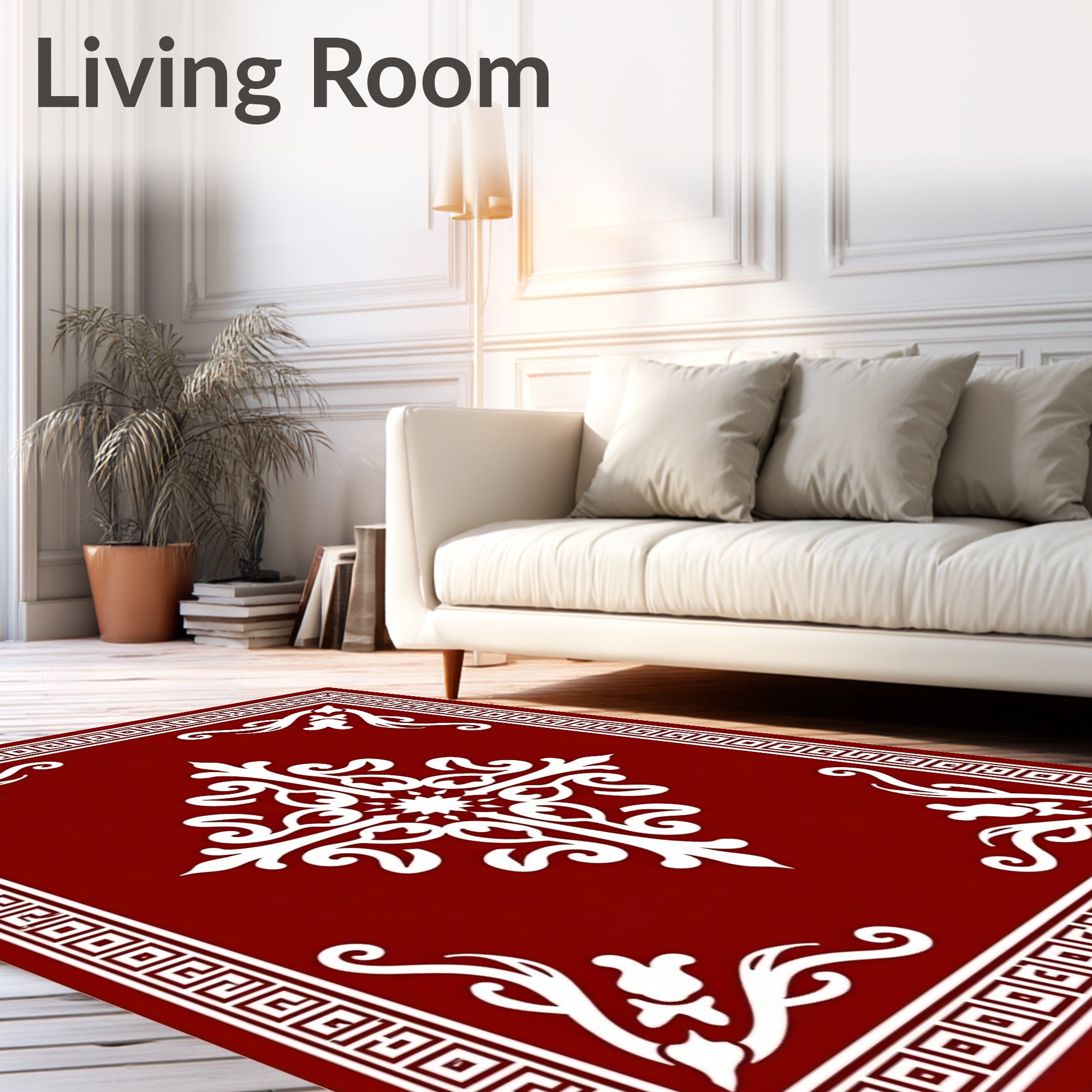 Deep Red Ornate Medallion Border Rug
