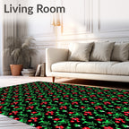 Bold Black Red Green Floral Arrangement Rug