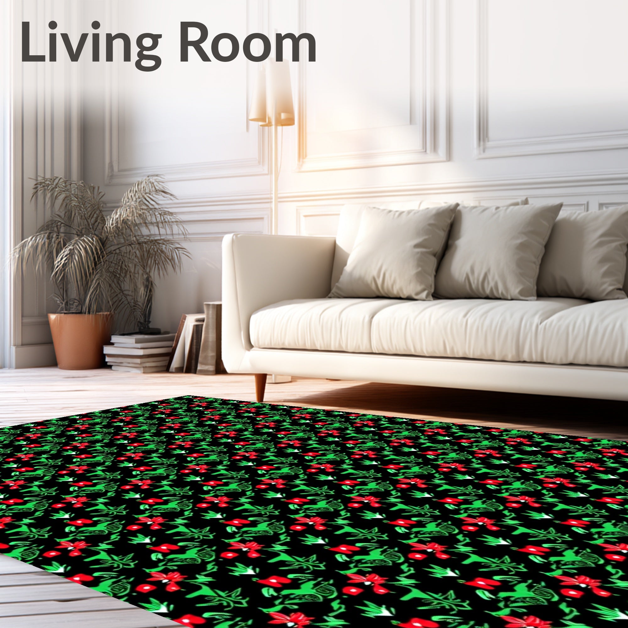 Bold Black Red Green Floral Arrangement Rug