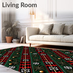 Festive Red Green Plaid Snowflakes Garland Rug