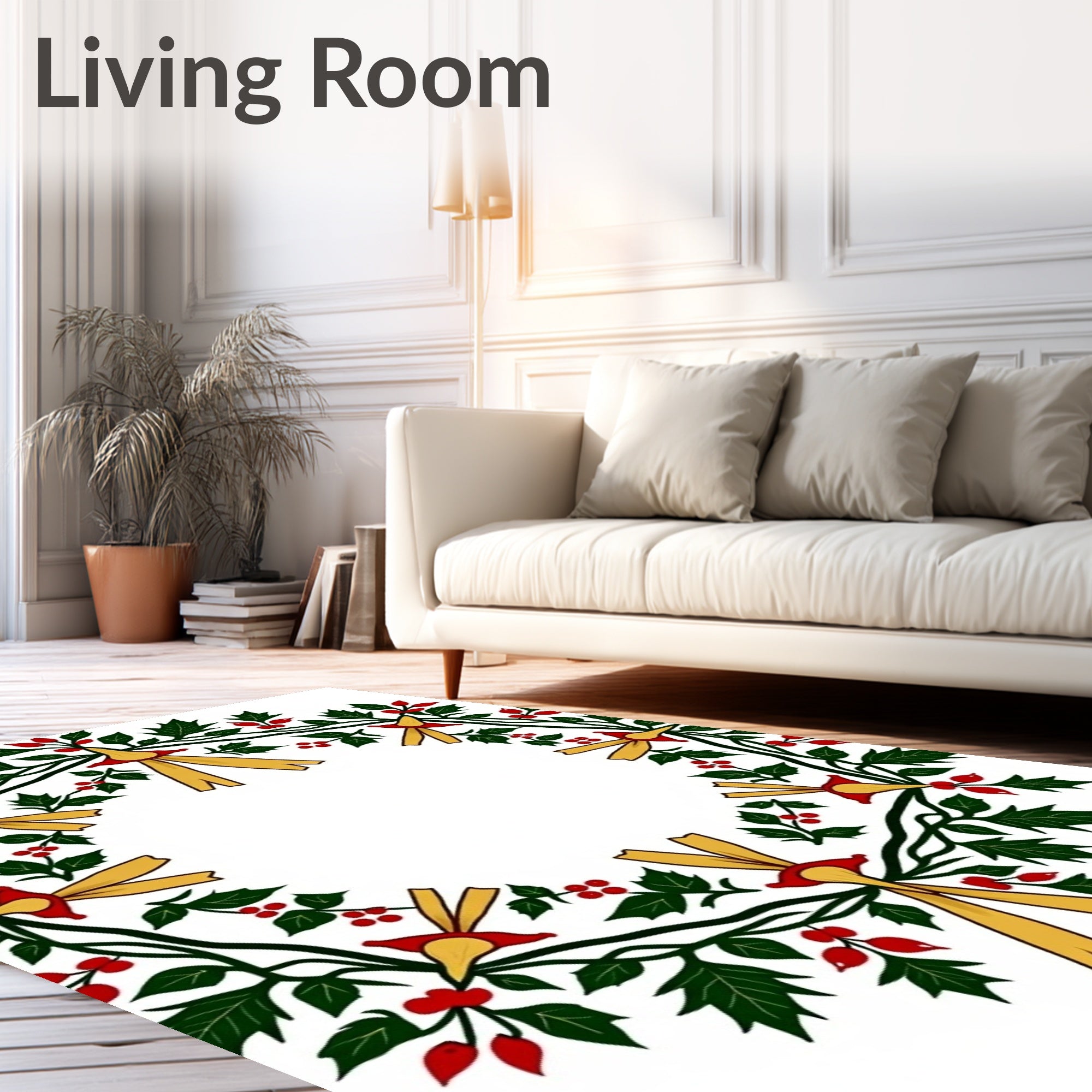 Festive Green Holly Berry Garland Rug