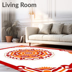 Vibrant Red Orange Floral Medallion Border Rug