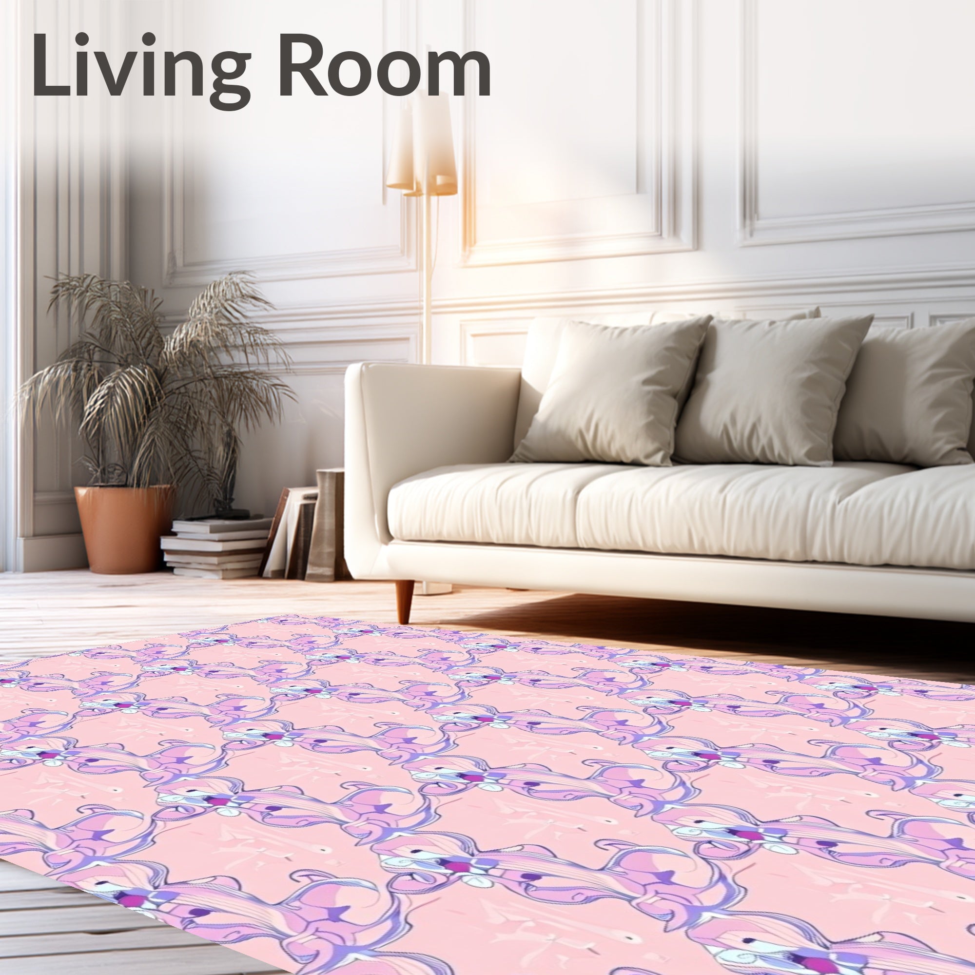 Whimsical Pink Poodle Abstract Rug
