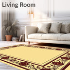 Deep Maroon Floral Vines Border Rug