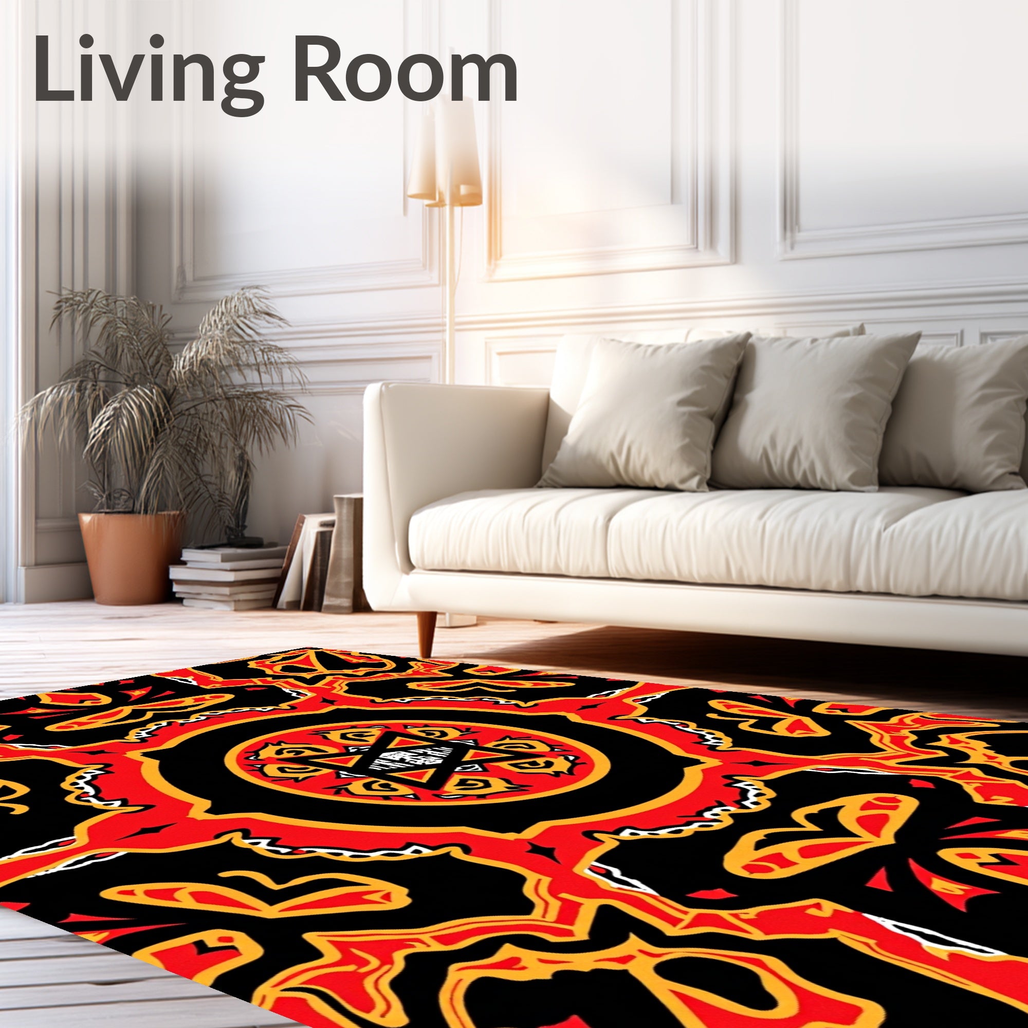 Bold Red and Yellow Ornate Mandala Rug