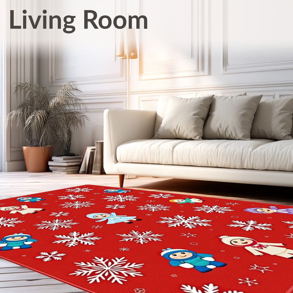 Crimson Snow Kids and Flakes Rug