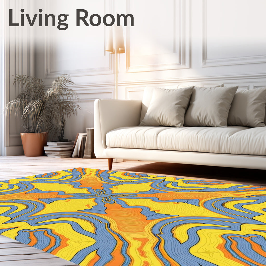 Yellow Blue Orange Abstract Swirl Rug