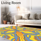 Yellow Blue Orange Abstract Swirl Rug