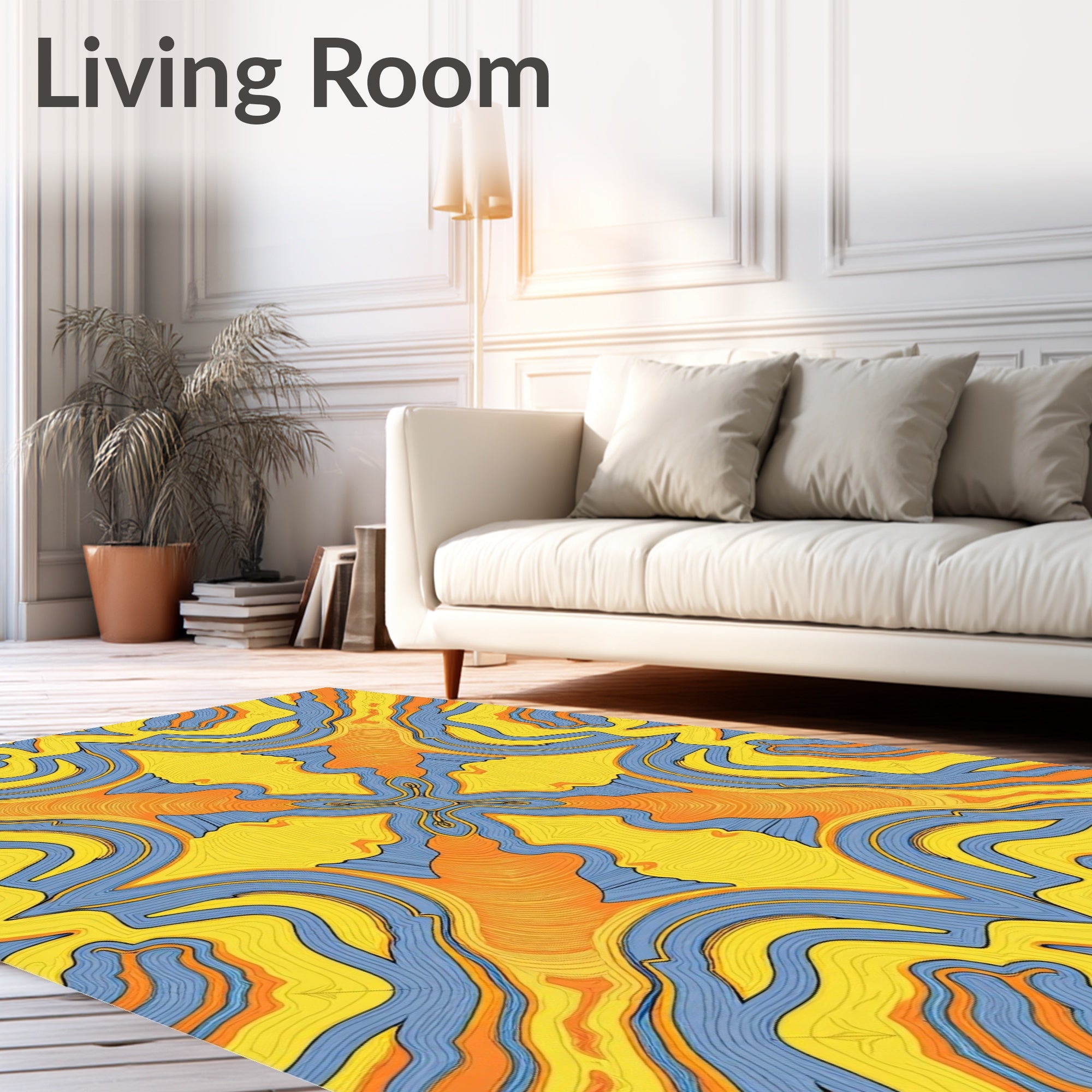 Yellow Blue Orange Abstract Swirl Rug