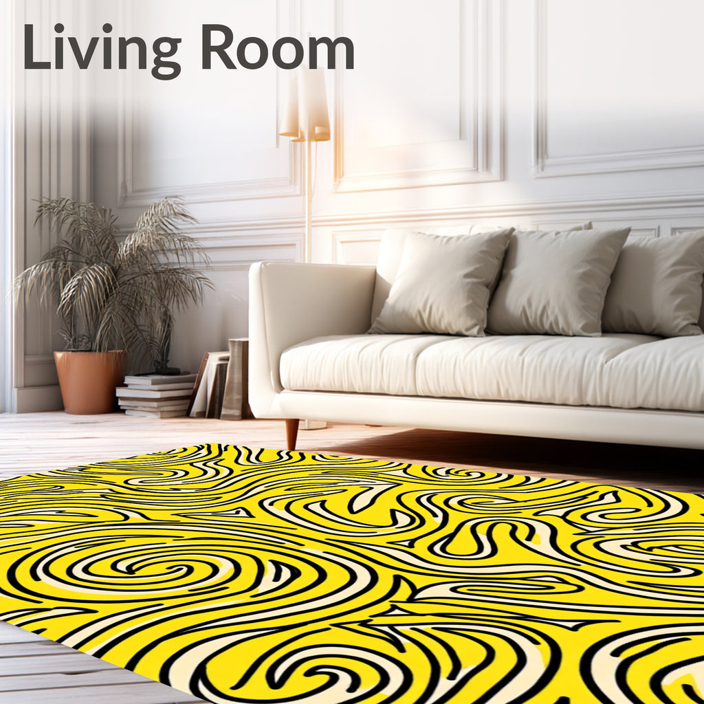 Vibrant Yellow Swirl Flow Rug