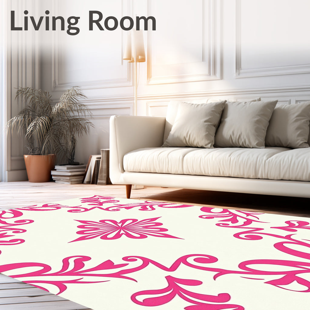 Bright Pink Floral Swirls Medallion Rug
