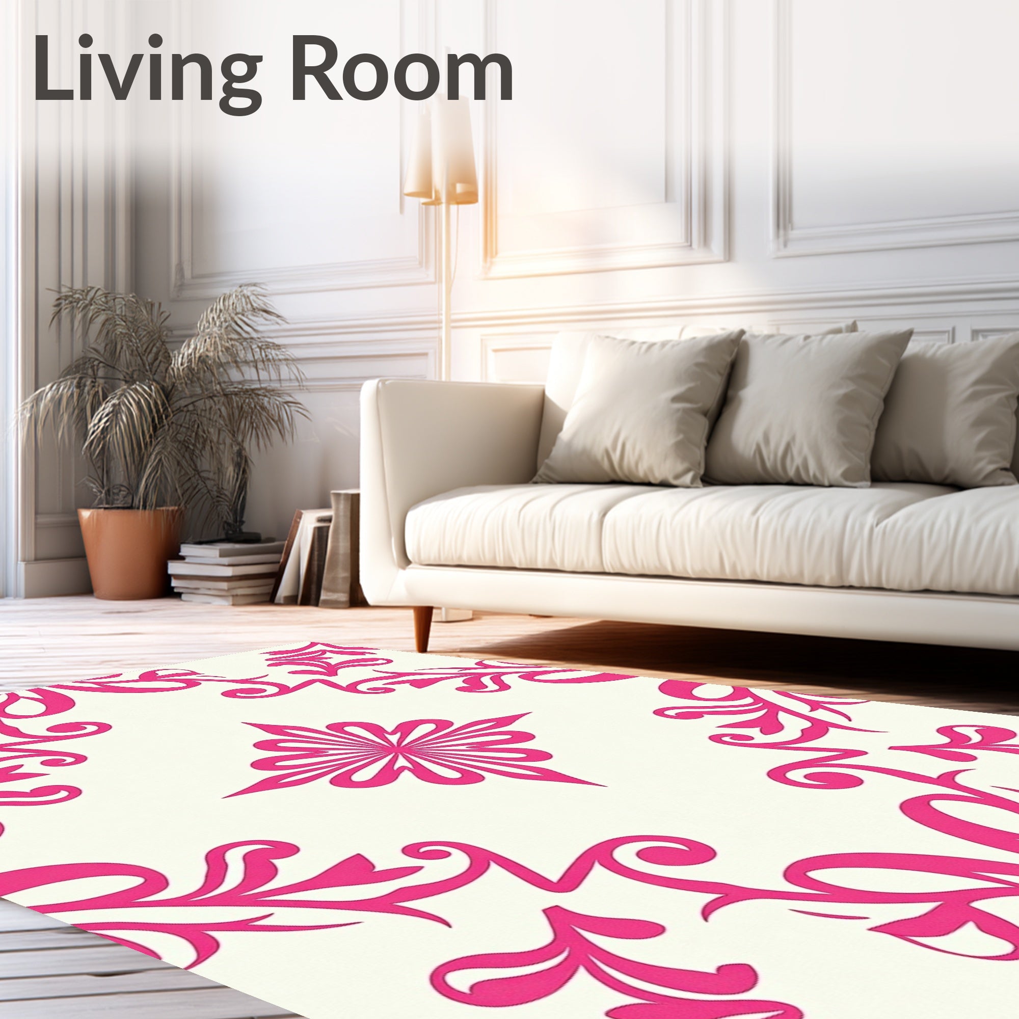 Bright Pink Floral Swirls Medallion Rug