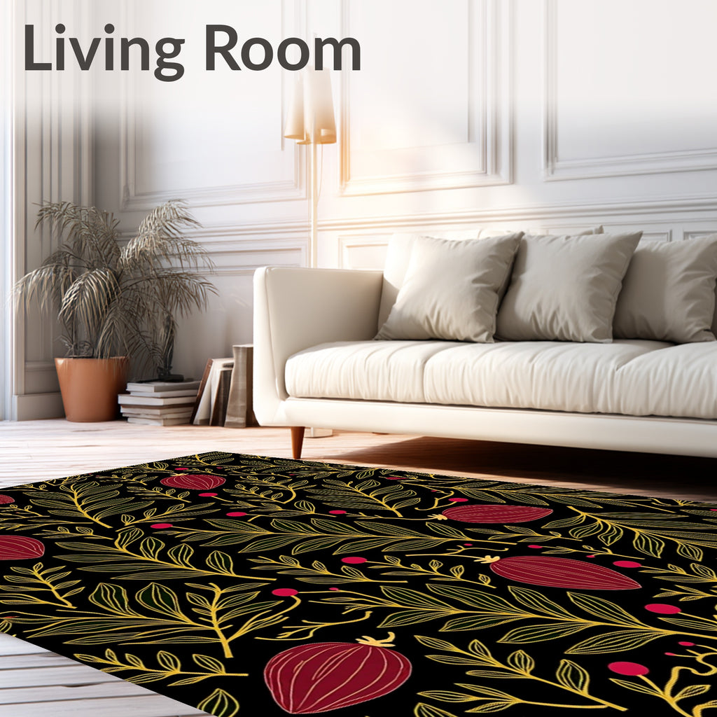Crimson Berry Leafy Branches Rug