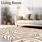 Cream Brown Swirling Abstract Strokes Rug