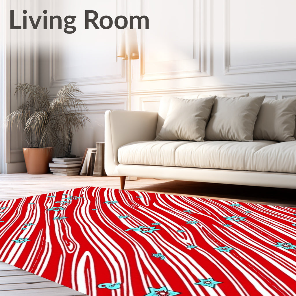 Red White Swirl Starburst Streamer Rug