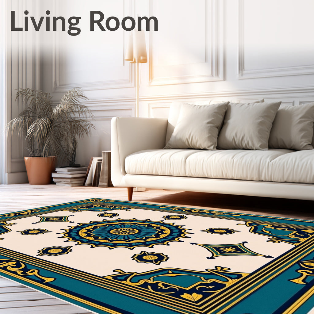 Teal and Yellow Medallion Mandala Rug