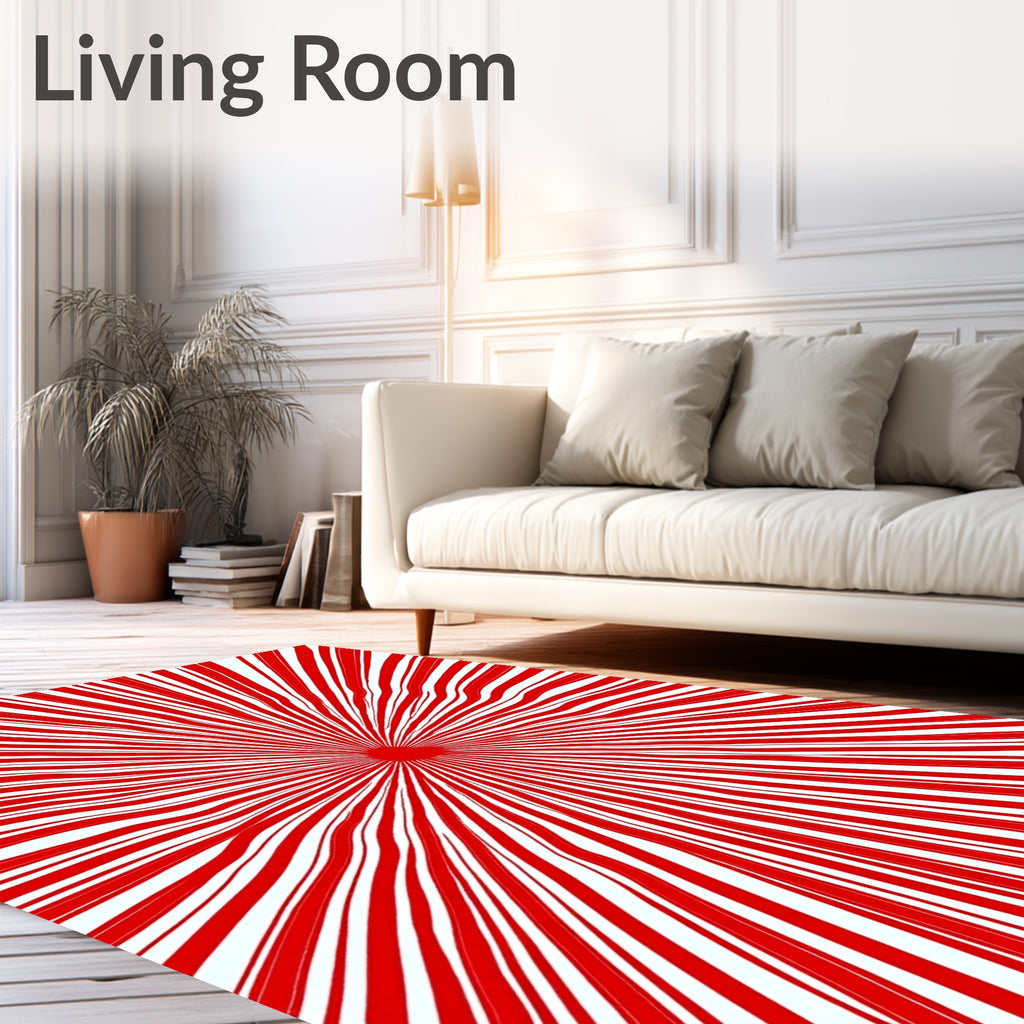 Crimson Sunburst Radial Rays Rug