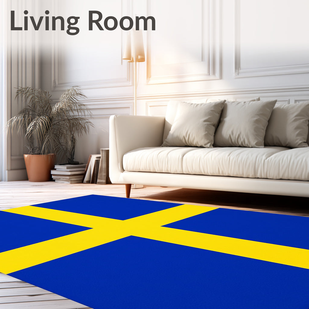 Bold Blue Yellow Nordic Cross Rug