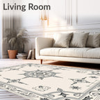 Ornate Black Floral Medallion Borders Rug